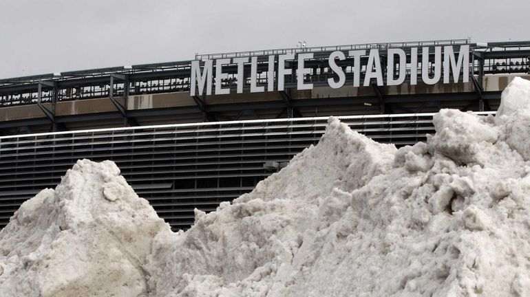 A mound of snow is shown outside of MetLife Stadium...