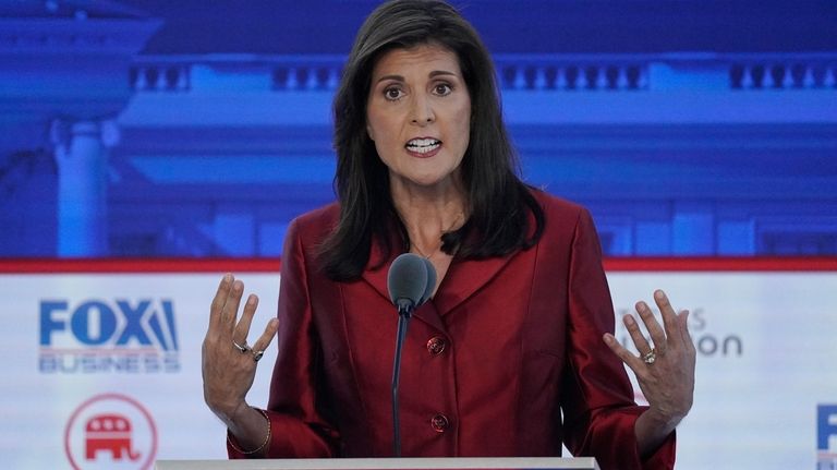 Former U.N. Ambassador Nikki Haley speaks during a Republican presidential...