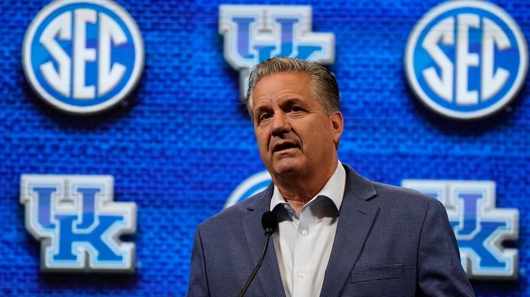 Kentucky NCAA college basketball head coach John Calipari speaks during...