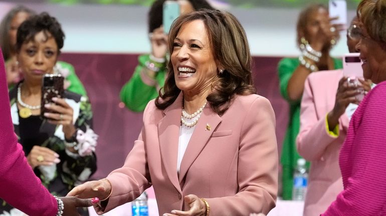 Vice President Kamala Harris speaks at the Alpha Kappa Alpha...