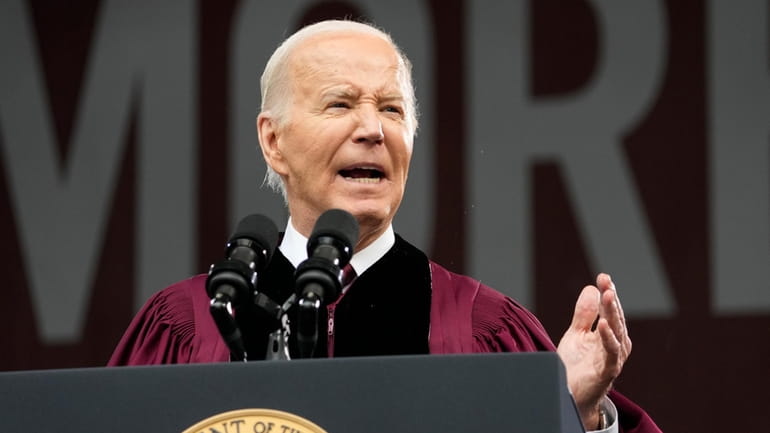 President Joe Biden speaks to graduating students at the Morehouse...