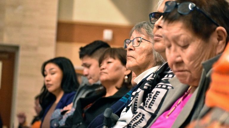 Elders from the Northern Cheyenne Tribe in southeastern Montana listen...