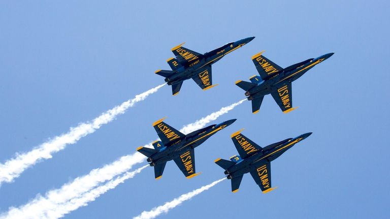 The Blue Angels take to the sky during a rehearsal...