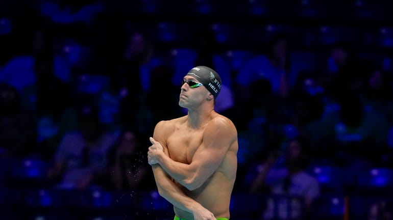Ryan Held gets ready for a Men's 50 freestyle preliminary...