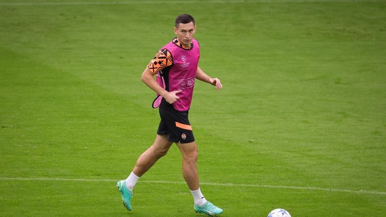 Shakhtar Donetsk's Taras Stepanenko plays the ball during a training...