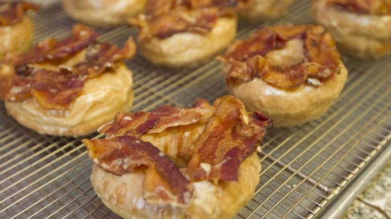 A bacon-maple doughnut at B. Prestano's Bakery in Rocky Point....