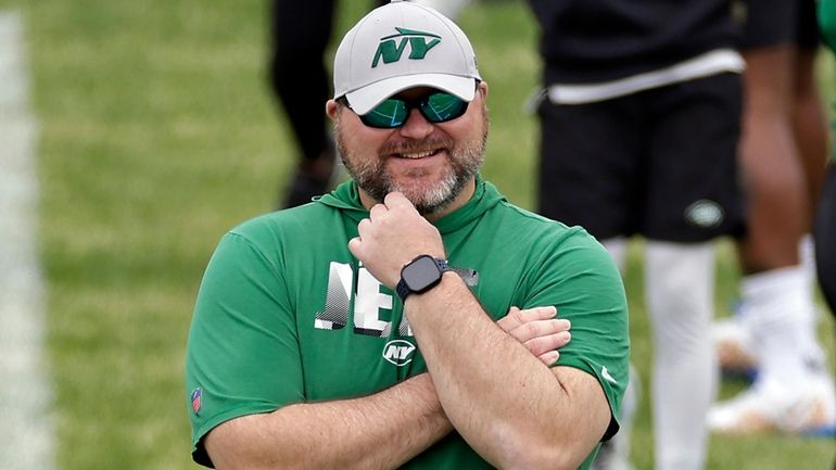 New York Jets general manager Joe Douglas watches NFL rookie...