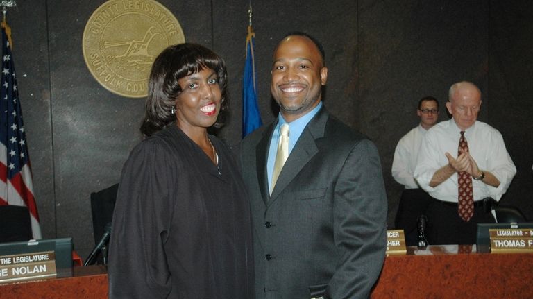 Judge Toni Bean in 2008 with then-Suffolk County Legis. DuWayne...