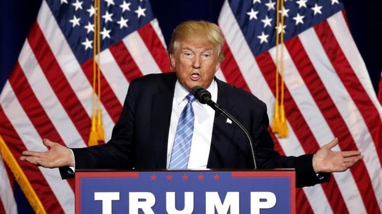 Republican presidential candidate Donald Trump speaks during a campaign rally...