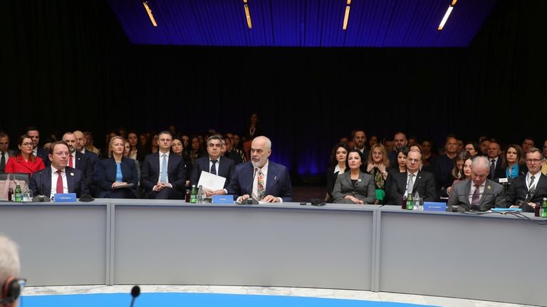 Leaders of Western Balkan countries attend a summit in Tirana,...