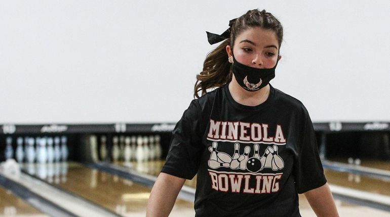 Michaela Palumbo of Mineola walks away with a strike at...