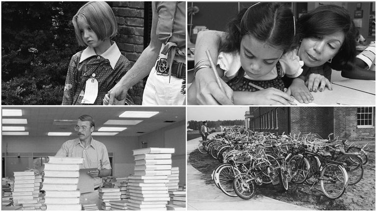 Clockwise from top left: Margaret Kelly, 5, reluctantly heads for...