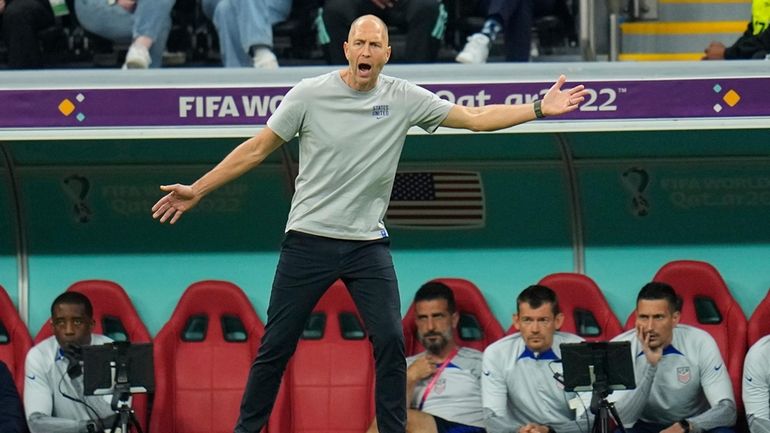 U.S. coach Gregg Berhalter gestures during the World Cup Group...