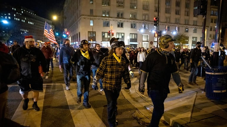 Proud Boys march in Washington, D.C., Saturday night. 