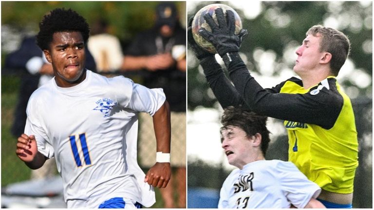 From left: Dylan Wauchope of East Meadow, Tyler Ziminski of...