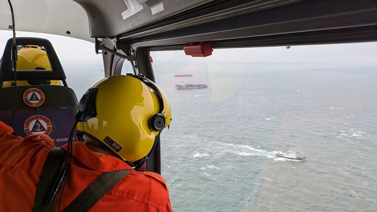 In this photo provided by the Philippine Coast Guard, aerial...