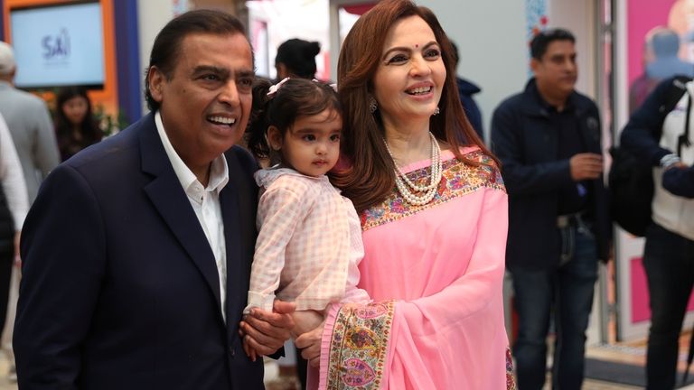 Chairman of Reliance Industries Limited Mukesh Ambani, with his wife...