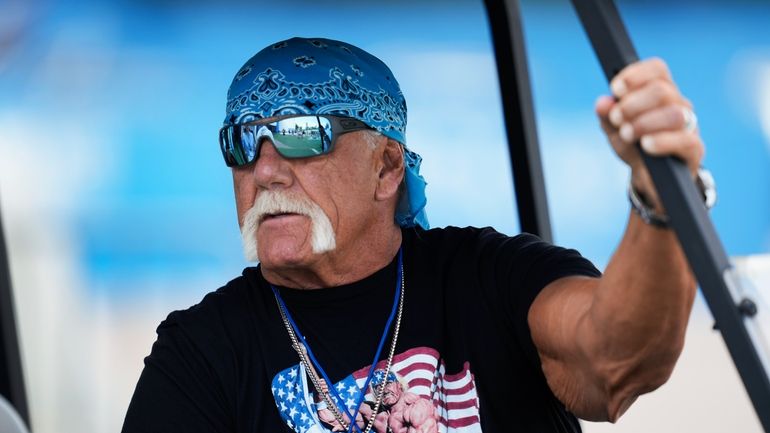 Former professional wrestler Hulk Hogan watches during a Detroit Lions...