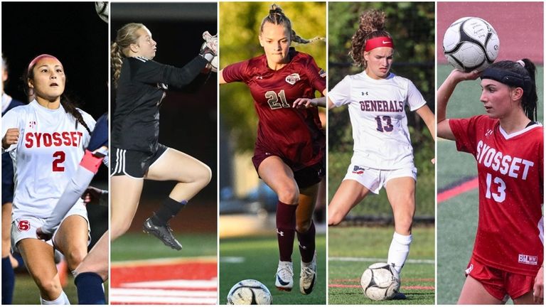 (From left) Alexa Baek of Syosset, Emily Anderson of Connetquot, Chloe Benik...