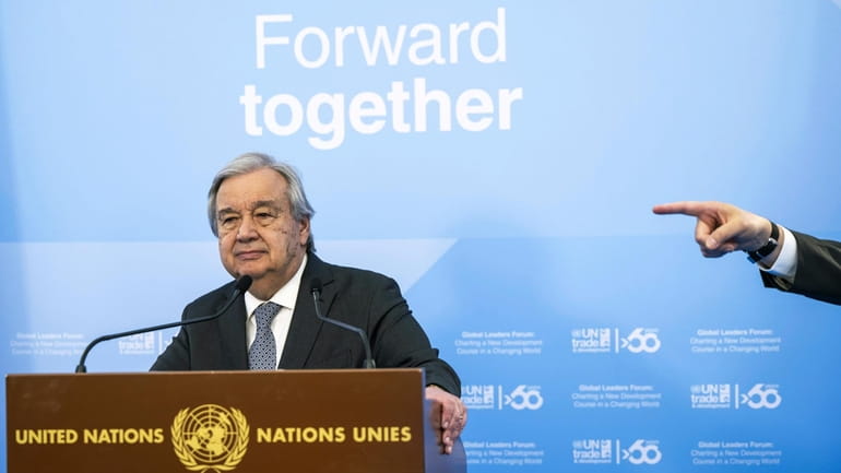 U.N. Secretary-General Antonio Guterres takes part in a press conference...