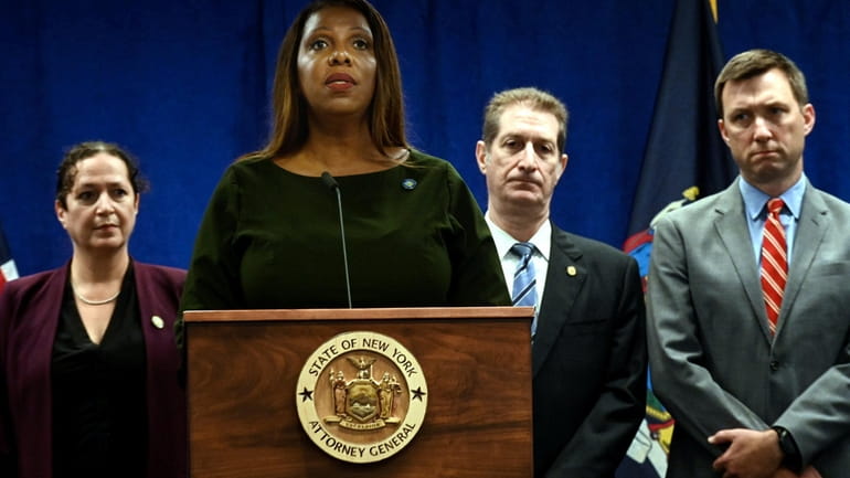 New York Attorney General Letitia James on Wednesay announces the...