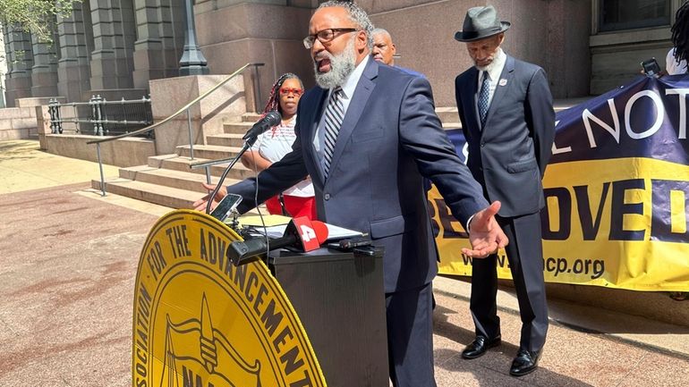 Missouri NAACP President Nimrod Chapel Jr. speaks at a news...