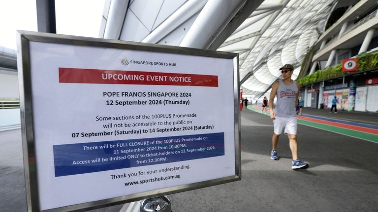 An event notice is seen outside the National Stadium ahead...