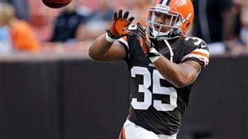 Cleveland Browns running back Miguel Maysonet catches a pass before...