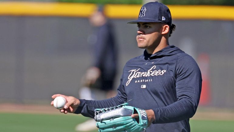 Yankees prospect Jasson Dominguez during spring training in Tampa on Feb....