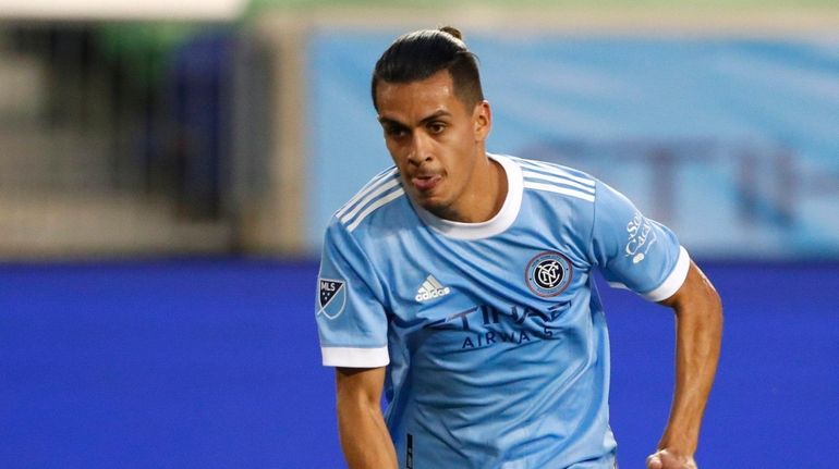 NYCFC forward Jesus Medina works the ball against the Columbus...