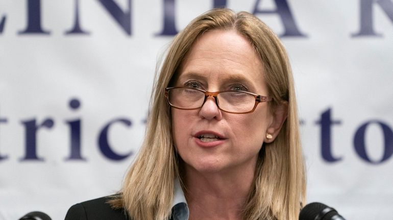 Queens District Attorney Melinda Katz speaks during a news conference...