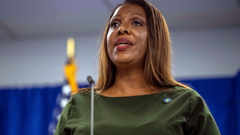 New York Attorney General Letitia James speaks during a news...