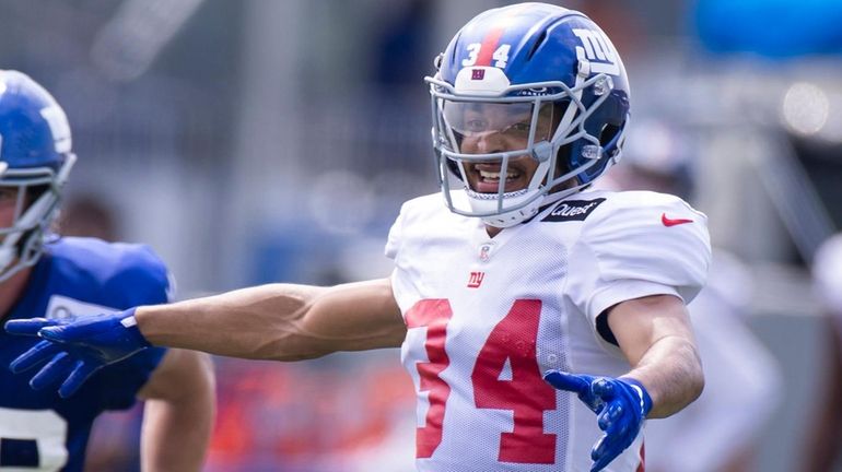 Giants safety Elijah Riley at training camp on Monday, July...