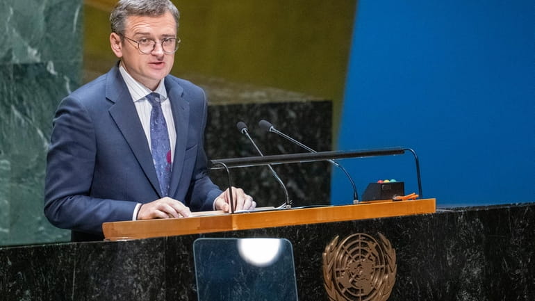 Ukrainian Foreign Minister Dmytro Kuleba addresses the United Nations General...