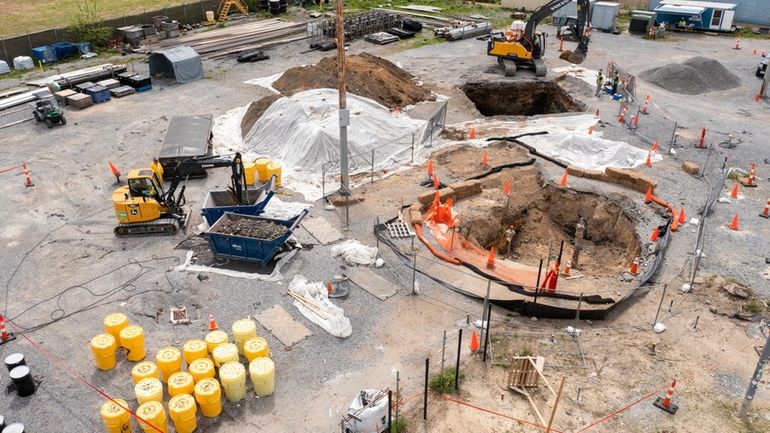 Work at the former Grumman site in Bethpage on May...