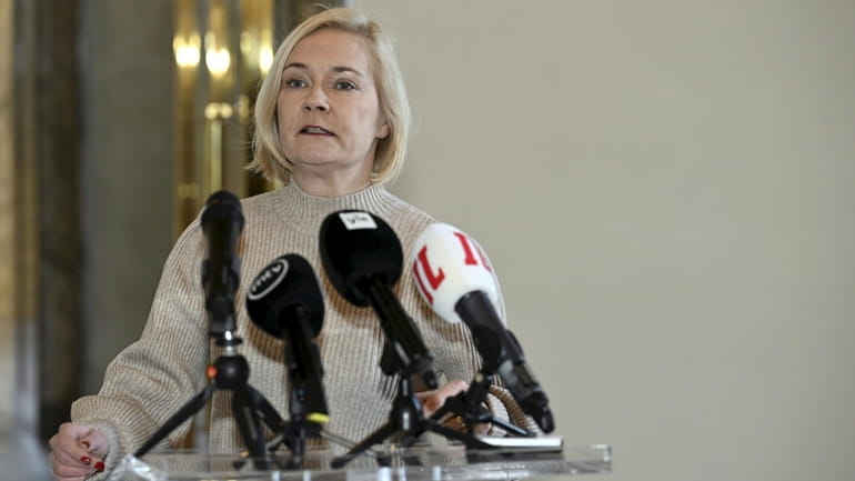 Finnish Interior Minister Mari Rantanen during press conference on the...