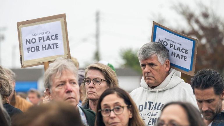 Long Islanders rally against antisemitism in Montauk in October 2023 after...