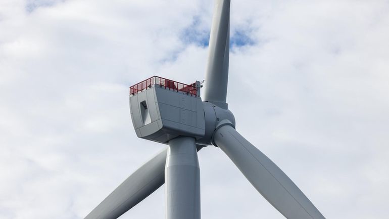 An operational wind turbine at the South Fork Wind Farm...