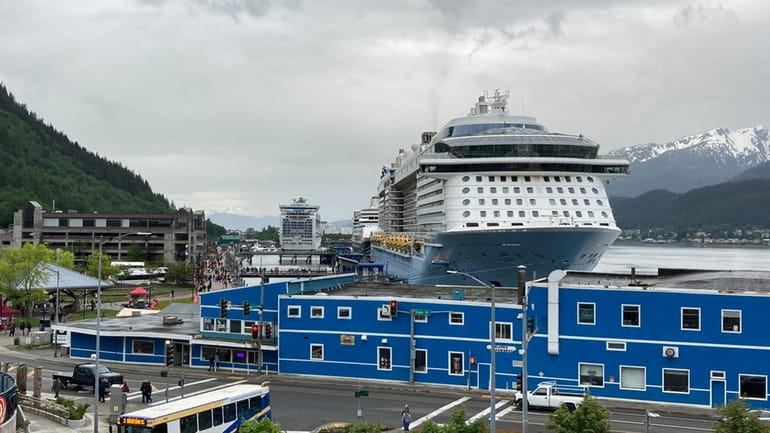 Cruise ships are docked on June 9, 2023, in downtown...