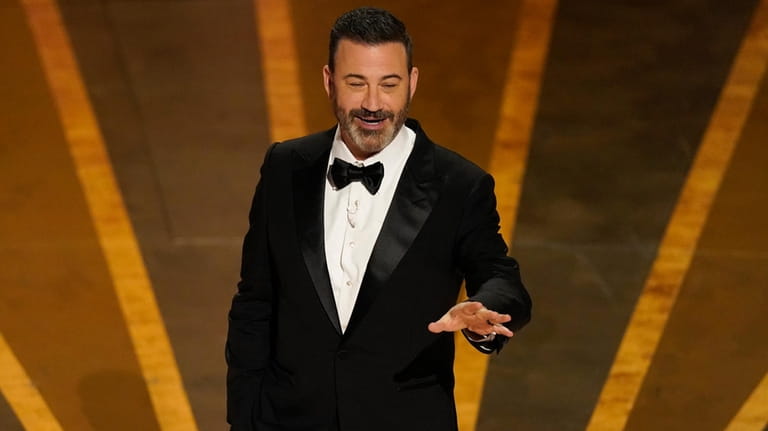 Host Jimmy Kimmel speaks at the Oscars, March 12, 2023,...
