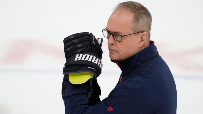 Florida Panthers head coach Paul Maurice watches players during a...