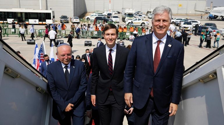 Israeli National Security adviser Meir Ben-Shabbat, left, President Donald Trump's...