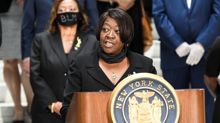 Assembly Majority Leader Crystal Peoples-Stokes (D-Buffalo) speaks in Albany in June...