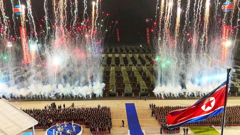 This photo provided by the North Korean government shows celebrations...