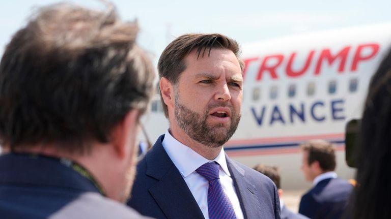 Republican vice presidential nominee Sen. JD Vance, R-Ohio, talks from...