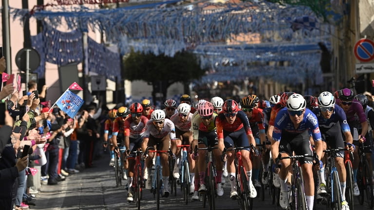 Cyclists pedal during the sixth stage of the Giro d'Italia,...