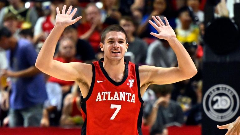 Atlanta Hawks forward Nikola Druidic (7) reacts after a basket...