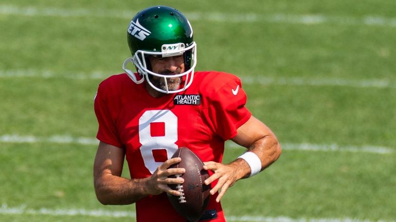 Jets quarterback Aaron Rodgers during training camp.