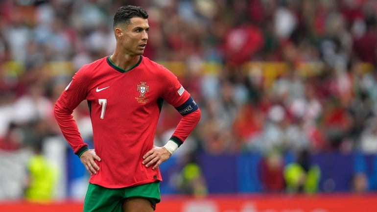 Portugal's Cristiano Ronaldo reacts during a Group F match between...