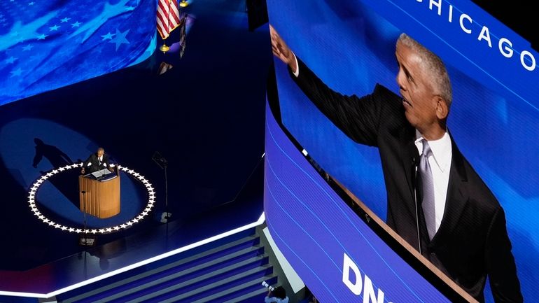 Former President Barack Obama speaks during the Democratic National Convention...